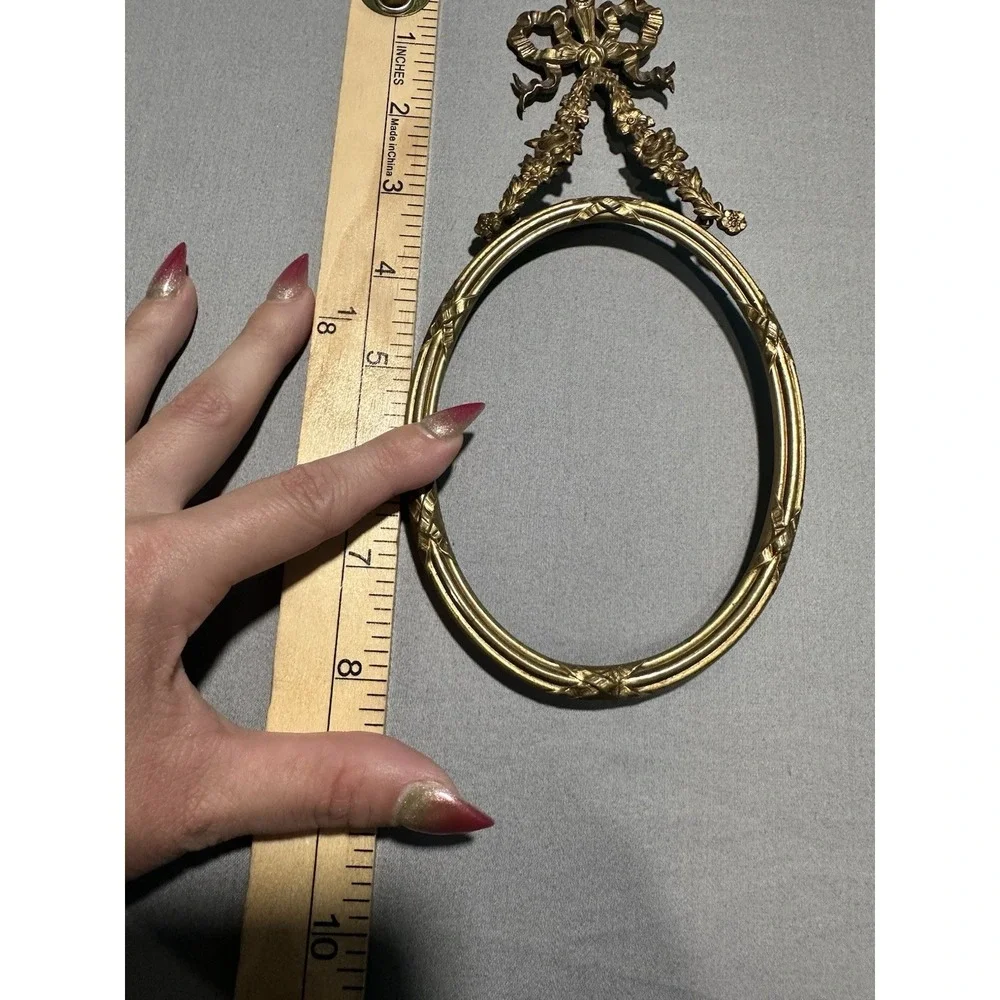 VTG Louis XVI 19th Century Brass Oval Frame Ornate Ribbon